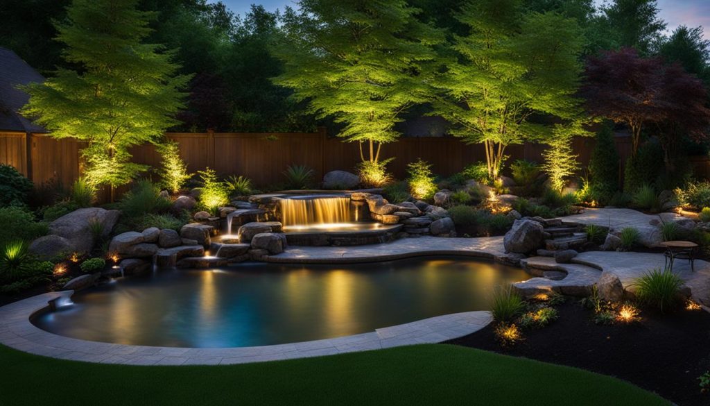 Water feature in a backyard oasis