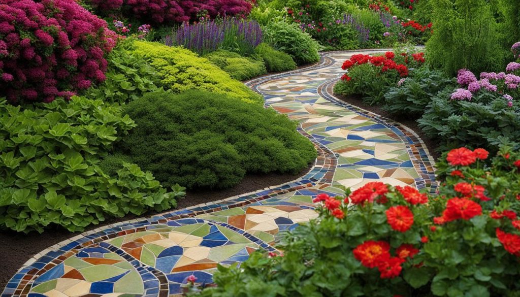 garden pathway with a mosaic design